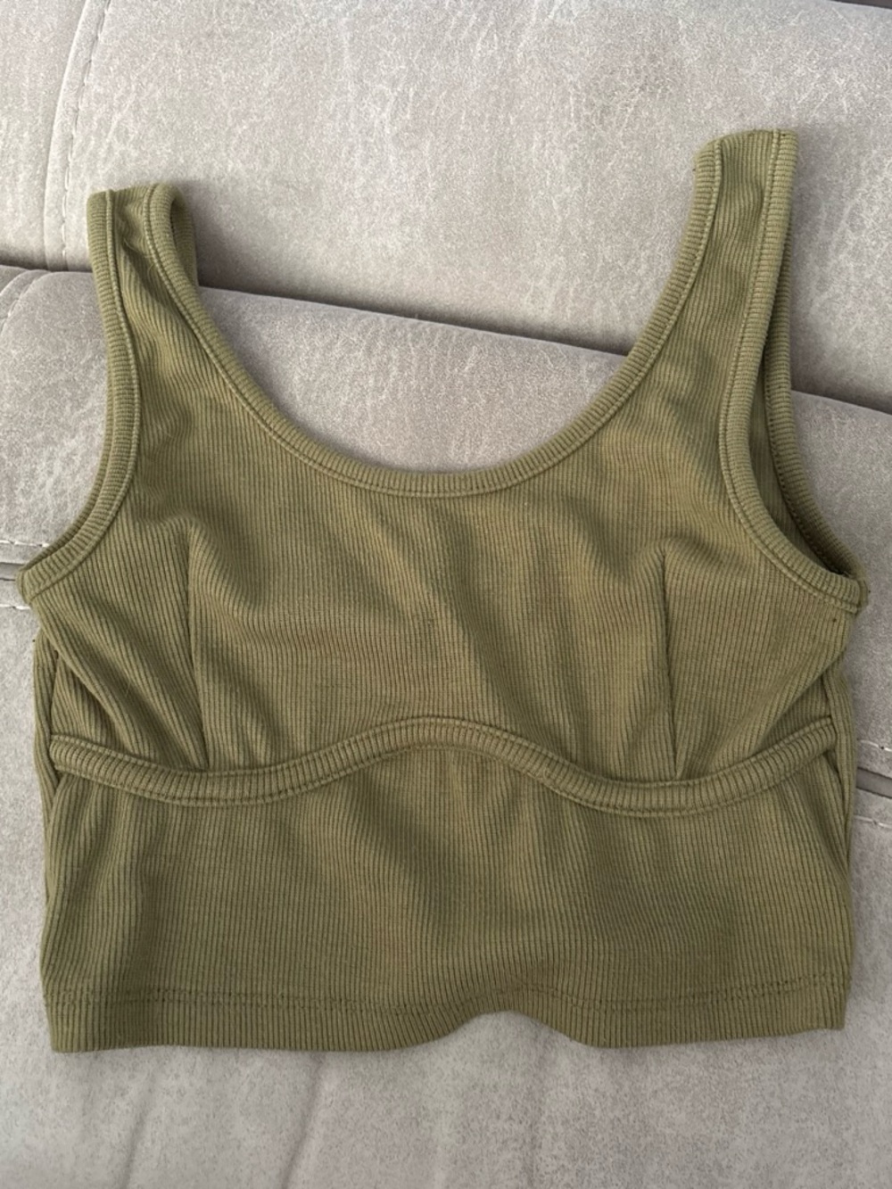 Urban Outfitters Olive Green Ribbed Scoop Crop Tank